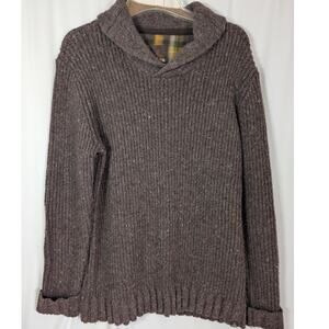 Prana Onyx Sweater Mens Large Brown Shawl Collar Ribbed Chunky Knit Layer